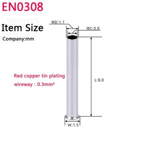 0.3mm2-16mm2 비 절연 도체 커넥터 페룰 케이블 터미널 100 개 레드 구리 베어 주석 도금 압착 단자, 01 EN0308_01 100CPS, 01 EN0308_01 100CPS