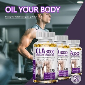 CLA 3000 초고효능 건강한 체중 관리 지원 지방 연소 식욕 자극 근육 및 근육 탄력 강화 리놀레산 결합 비자극성, 2병, 120정, 2개