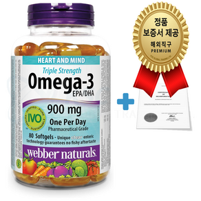 웨버네추럴스 오메가3 900mg+정품증명서 BC#1341350, 1개, 80정