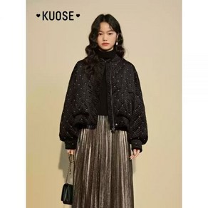 KUOSE 쿠오세점퍼 누빔 블랙 도트 땡땡이 코튼 패딩 재킷 가을 겨울 야구 유니폼 탑