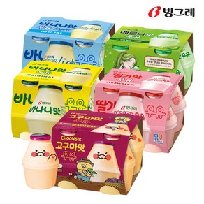 빙그레 단지우유 4종 바나나우유+딸기우유+메로나우유+바나나라이트, 16개, 240ml