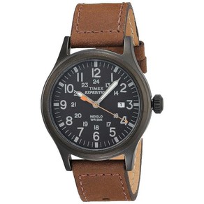 Timex 남성용 TW4B11300 Expedition Scout 43mm 브라운/블랙 가죽 스트랩 시계