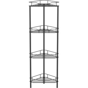 후크가 달린 4단 바닥 스탠딩 코너 샤워 캐디 정리함 선반 욕실 스탠드 랙 블랙, 4 Tie, 1개