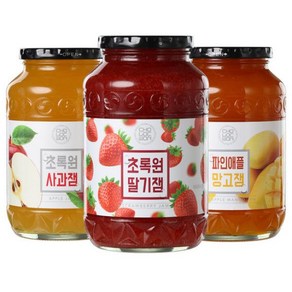 초록원 과일잼3종 1kg+1kg (딸기잼/사과잼/파인애플망고잼), 잼 선택:딸기잼1kg+사과잼, 1세트