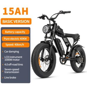 Ridsta Q20/Q20Po 전기 자전거 강력한 모터 오일 브레이크 20*4.0 인치 팻 타이어 Ebike 산악 눈 전기 자전거 52V40AH 2000W, 없음, 1) 1000W 48V 15AH - Hydaulic