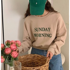 여성용 데일리룩 라운드 긴팔 SUNDAY자수레터링맨투맨