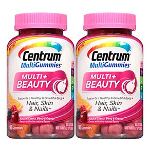 Centrum MultiGummies MULTI+BEAUTY 센트룸 멀티구미 멀티 플러스 뷰티 헤어 스킨 네일 멀티비타민 90정 2개 체리 베리 오렌지