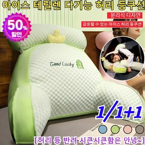 1/1+1[시한부 최저가] 아이스 테릴렌 다기능 허리 등쿠션 탈부착 침대 허리 받침 인체공학 허리받이등배게 대형 허리받침 쇼파등쿠션 가정용 허리쿠션/분리식 디자안, 75x50cm, [1건]녹색공룡