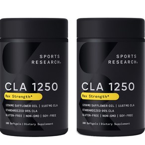 스포츠리서치 맥스 포텐시 CLA 1250mg 새플라워 오일 소프트젤 글루텐 프리, 180정, 2개