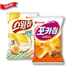 오리온 스윙칩 양파크림치즈맛 110g 1개 포카칩 스윗치즈맛 110g 1개 (총2개) 대용량 신제품, 1세트, 220g