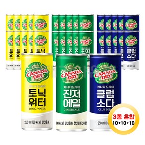 캐나다드라이 토닉워터 진저에일 클럽소다 각 10캔씩 250ml 30캔, 30개