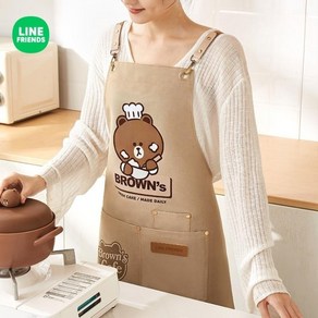라인프렌즈 주방 앞치마 귀여운 캐릭터 브라운 카페 방수 어린이집 공방 앞치마, 브라운(베이지)-주방앞치마, 1개