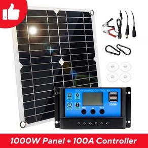 1000W 태양전지판 12V 태양전지 10A-100A 컨트롤러 태양판 키트 폰용 RV 자동차 카라반 홈캠핑 야외 배터리, 7) With 100A Contolle, 1개