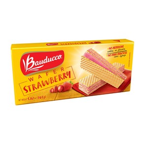 Bauducco Stawbey Wafes - Cispy Wafe Cookies Bauducco 딸기 웨이퍼 - 맛있고 관대하며 퇴폐적인 딸기 맛 크림 3겹이 포함된 바, 164g, 1개