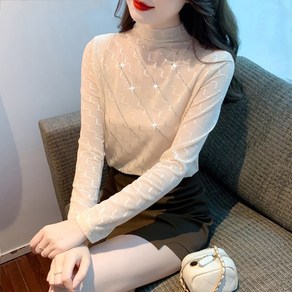 댄스복 상의 여성용 하이넥 망사 스판 긴팔 티 Women's T-shirt 뉴타임즈 I579O427