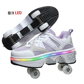 롤러슈즈 바퀴달린 바퀴휠 운동화 인라인 LED 힐리스 스케이트 롤러, 핑크 LED