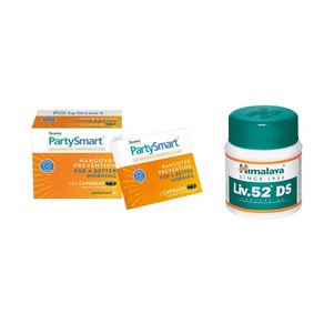 Himalaya Combo Pack Paty Smat Hangove Relief 25 Capsules & 1 PCS Liv 52 DS Tablet, 1세트, 1회분