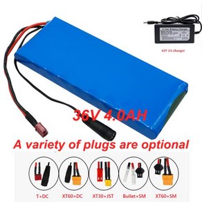 18650 리튬 이온 충전식 배터리 10S1P 36V 4000mah 4Ah Ebike 전기 자동차 자전거 스쿠터 20A BMS 500W, XT60-DC battey, 1개