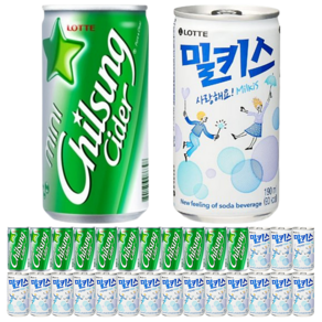 [한번에먹자]업소용 미니캔 음료세트 칠성사이다 밀키스, 30개, 190ml