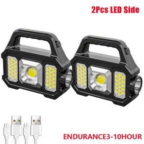 USB 충전식 COB 캠핑 손전등 휴대용 태양광 LED 야외 랜턴용 파워 뱅크 500LM, 03 LED Side 2pcs, 2개