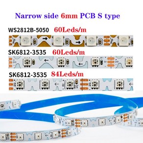 S자형 PCB 드림 LED 스트립 5050 3535 주소 지정 가능 유연한 벤딩 테이프 6mm 좁은 5V 12V SK6812 WS2812, [01] 5V 60leds WS2812B, [01] Non watepoof IP30, [01] White PCB, 1개