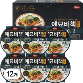 애묘비책 고양이 전연령용 닭고기와야채 화식사료, 닭, 120g, 12개