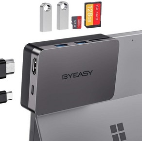 BYEASY 도킹 스테이션 6-in-1 마이크로소프트 서피스 프로 7 USBC 허브 4K HDMI PD 60W Type-C 충전 SD/TF 카드 리더기 USB 3.0 2개