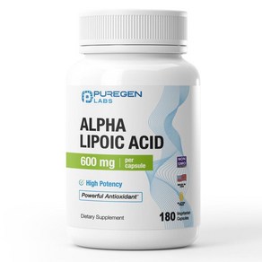 Puegen Labs 알파 리포산 600mg [고효능] 식물성 캡슐 180개 항산화 지원  유해한 첨가제 없음 GMO 프리 글루텐 및 유제품 없음 당 - 미국 제조 1, Puegen Labs 알파 리포산 600mg [고효능, 1개, 180정