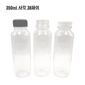 [보틀스] 350ml 350미리 사각 주스 미니 페트병 플라스틱병, 1개, 분홍캡(38파이)