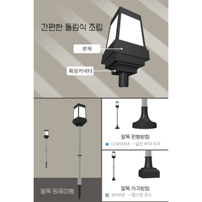 [아미다 New 프리미엄 태양광 카페등 실외 잔디등] ST321 자동 점등 / 땅꽂이 설치 / 충전식 LED / 방수형, 말뚝원형받침형