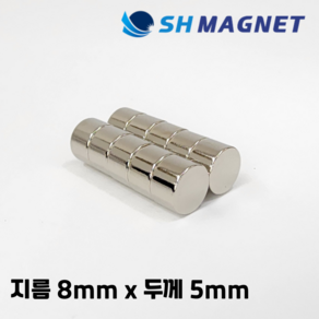 D8x5T 초강력 네오디움 희토류 ND 원형자석 지름 8mm x 두께 5mm [SH MAGNET], 10개