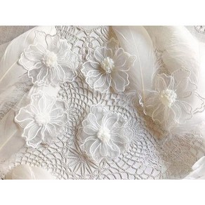 간자 더블 레이어 레이스 꽃 아플리케 자수 패치 바느질 DIY 수제 공예 웨딩 드레스 장식 5 개 6cm, white, 5개