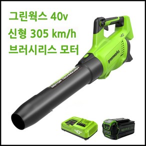 그린웍스 40v 충전 대포 송풍기 충전식 무선 브로워 낙엽 제설 풍속 305 km, 선택2 본체+고속충전기+5Ah배터리 1개, 1개