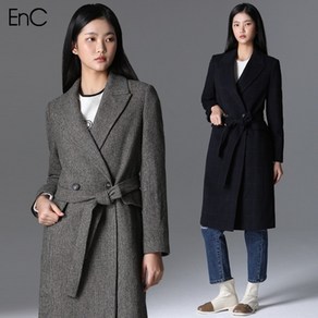 ENC [EnC] 데리 체크 벨티드 울 롱코트