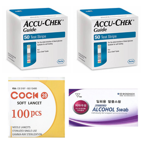 아큐첵 가이드 Accu-Chek Guide 혈당시험지 혈당검사스트립 세트(시험지100매+호환침100개+알콜솜100매) SW, 1개