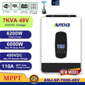 인버터 6.2KW 태양광 110A 48V 오프 컨트롤러 PV 와이파이 충전 450V 그리드 순수 하이브리드 내장 사인 220V, 1) No wifi - 48V - 220-240V