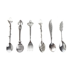 6X Vintage Royal Style Coffee Spoon Fork Ice Cream Dessert Scoop Flatware Spoons