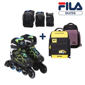 FILA WIZY COMBO 유아동 인라인+보호대+가방 세트, 블랙블루M(190-215)_8026473430733, 1개