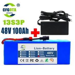 전기 자전거 배터리 밧데리 전동 스쿠터용 리튬 이온 팩 13S3P 48V 100000mAh 1000W BMS 52V 충전기 54.6V, [05] 48V 100Ah, 1개