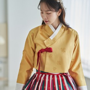 생활한복 실과바늘 겨자색 양단 저고리 한복