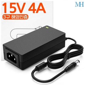 명호전자 15V 아답터 1A 2A 2.4A 4A 5A 8A DC 어댑터, MH1505_15V 4A 3구 해외인증, 1개