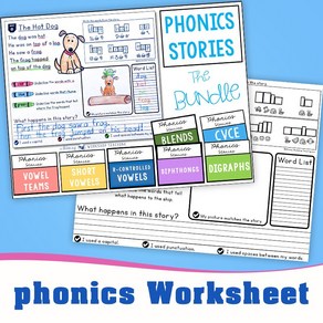 Phonics stoies BUNDLE 영어 파닉스 이야기 워크북 워크시트, 62 Pages