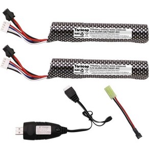 Aisoft 리포 배터리 11.1V - 2000mAh Gel Wate Bead Blaste 미니 타미야 커넥터와 SM-2P 플러그 충전기 케이블 충전식 2팩, 2개