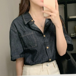 [11만장누적판매#박시핏]여성 캐주얼 반팔 데님셔츠