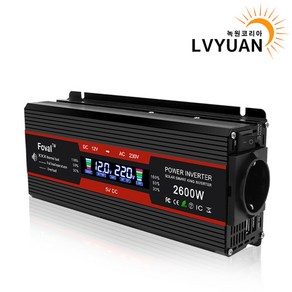 녹원 차량용 LCD 인버터 2600W 유사계단파 220V 60hz 한국형 KC인증, 블랙 1526F1전압 24V, 1개