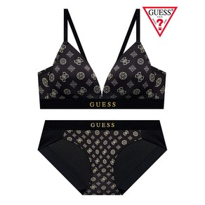 게스언더웨어 GUESS UNDERWEAR 트레져 글로벌 심볼 브라렛 팬티 세트 - 블랙 579962