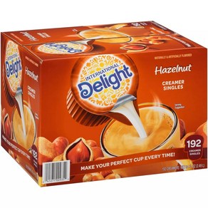 International Delight 인터내셔널 딜라이트 Hazelnut 헤이즐넛 커피 크리머 싱글컵 192개입 84Fl.oz(2.49L)