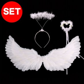 신나몰 파티 천사SET 천사날개 + 천사 머리띠 + 엔젤봉, 1개, SET 천사날개(중) +천사머리띠 + 엔젤봉