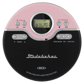 Studebake 스터드바커 레트로 휴대용 CD플레이어 라디오 핑크/블랙 SB3703PB CD Playe with FM Radio, One Colo_One Size