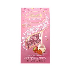 Lindt Lindor 발렌타인 데이 딸기와 크림 화이트 초콜릿 트러플 한정판 6온스 백